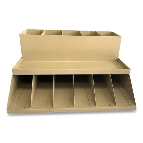 Coin Wrapper And Bill Strap Two-tier Rack, 11 Compartments, 9.38 X 8.13 4.63, Metal, Pebble Beige