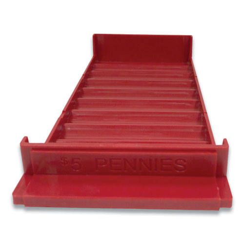 Stackable Plastic Coin Tray, Pennies, 10 Compartments, 10 X 5, Red