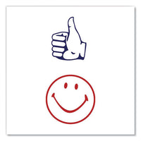 Dual Message Pre-inked Round Stamp, Smiley Face-thumbs-up, 5-8" Dia., Red-blue
