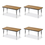 Adjustable Activity Table, Rectangular, 48" X 24" X 19" To 29", Med Oak Top, Black Legs, 4/pallet, Ships In 4-6 Business Days