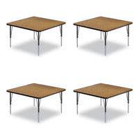 Adjustable Activity Tables, Square, 48" X 48" X 19" To 29", Medium Oak Top, Black Legs, 4/pallet, Ships In 4-6 Business Days