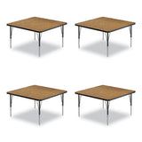 Adjustable Activity Tables, Square, 48" X 48" X 19" To 29", Medium Oak Top, Black Legs, 4/pallet, Ships In 4-6 Business Days