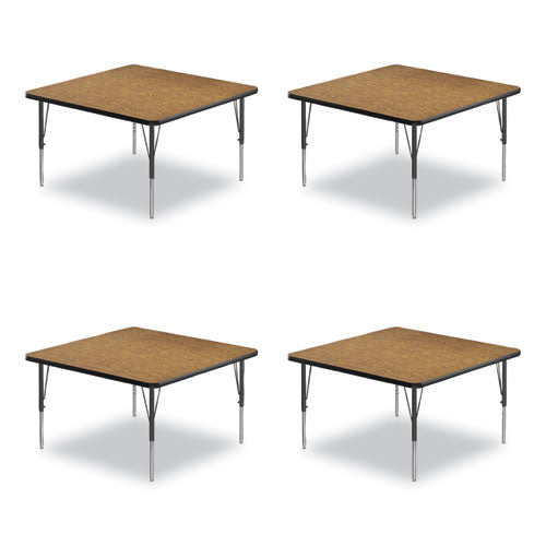 Adjustable Activity Tables, Square, 48" X 48" X 19" To 29", Medium Oak Top, Black Legs, 4/pallet, Ships In 4-6 Business Days