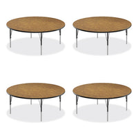 Height Adjustable Activity Tables, Round, 60" X 19" To 29", Medium Oak Top, Black Legs, 4/pallet, Ships In 4-6 Business Days