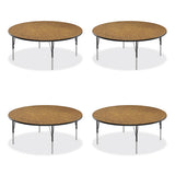 Height Adjustable Activity Tables, Round, 60" X 19" To 29", Medium Oak Top, Black Legs, 4/pallet, Ships In 4-6 Business Days