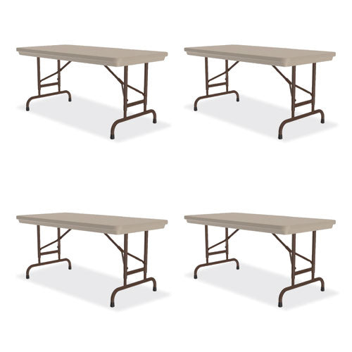 Adjustable Folding Table, Rectangular, 48" X 24" X 22" To 32", Mocha Top, Brown Legs, /pallet, Ships In 4-6 Business Days
