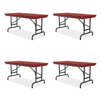 Adjustable Folding Table, Rectangular, 48" X 24" X 22" To 32", Red Top, Black Legs, 4/pallet, Ships In 4-6 Business Days