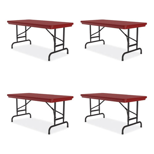 Adjustable Folding Table, Rectangular, 48" X 24" X 22" To 32", Red Top, Black Legs, 4/pallet, Ships In 4-6 Business Days