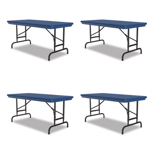 Adjustable Folding Table, Rectangular, 48" X 24" X 22" To 32", Blue Top, Black Legs, 4/pallet, Ships In 4-6 Business Days