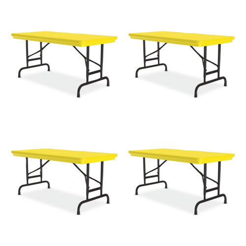 Adjustable Folding Table, Rectangular, 48" X 24" X 22" To 32", Yellow Top, Black Legs, 4/pallet, Ships In 4-6 Business Days