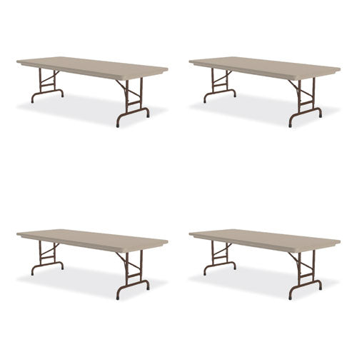 Adjustable Folding Tables, Rectangular, 60" X 30" X 22" To 32", Mocha Top, Brown Legs, 4/pallet, Ships In 4-6 Business Days