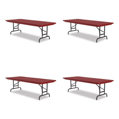 Adjustable Folding Tables, Rectangular, 60" X 30" X 22" To 32", Red Top, Black Legs, 4/pallet, Ships In 4-6 Business Days
