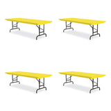 Adjustable Folding Tables, Rectangular, 60" X 30" X 22" To 32", Yellow Top, Black Legs, 4/pallet, Ships In 4-6 Business Days