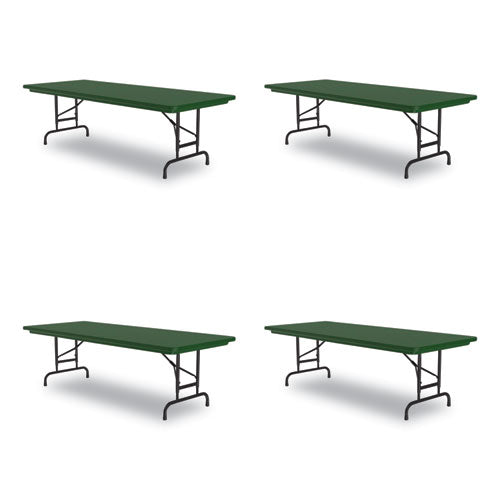 Adjustable Folding Tables, Rectangular, 60" X 30" X 22" To 32", Green Top, Black Legs, 4/pallet, Ships In 4-6 Business Days