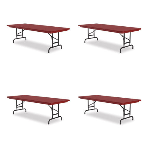 Adjustable Folding Tables, Rectangular, 72" X 30" X 22" To 32", Red Top, Black Base, 4/pallet, Ships In 4-6 Business Days