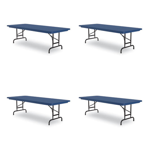 Adjustable Folding Tables, Rectangular, 72" X 30" X 22" To 32", Blue Top, Black Legs, 4/pallet, Ships In 4-6 Business Days