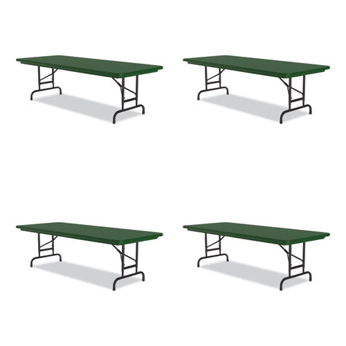 Adjustable Folding Tables, Rectangular, 72" X 30" X 22" To 32", Green Top, Black Base, 4/pallet, Ships In 4-6 Business Days