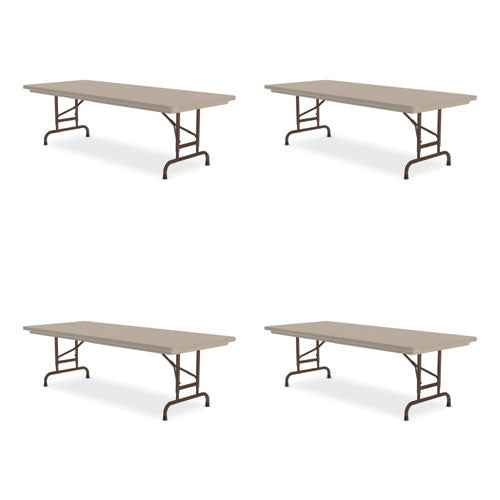 Adjustable Folding Tables, Rectangular, 96" X 30" X 22" To 32", Mocha Top, Brown Legs, 4/pallet, Ships In 4-6 Business Days