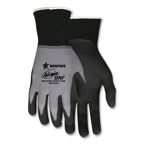 Ninja Nitrile Coating Nylon-spandex Gloves, Black-gray, Large, Dozen