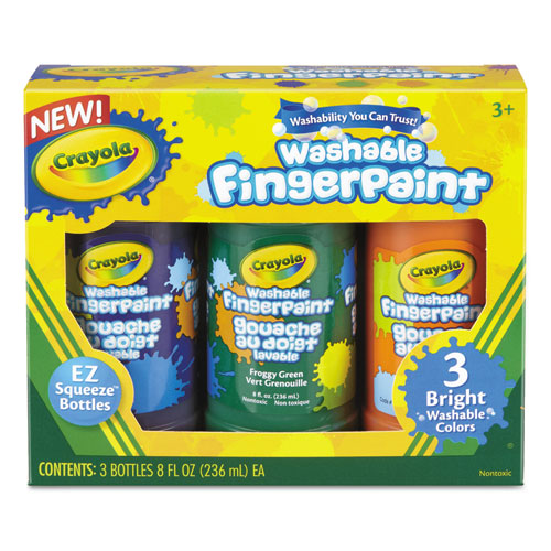 Washable Fingerpaint Pack, 3 Assorted Bright Colors, 8 Oz Tube, 3-pack
