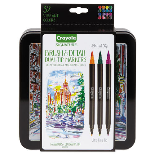 Brush & Detail Dual Ended Markers, Extra-fine Brush-bullet Tip, Assorted Colors, 16-set