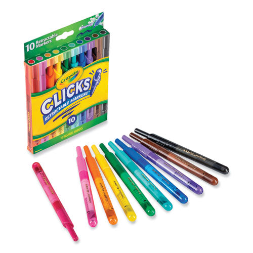 Super Clicks Retractable Markers, Assorted Tip Size, Conical Tip, Assorted Colors, 10/pack