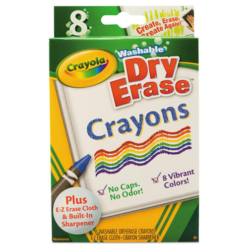 Washable Dry Erase Crayons W-e-z Erase Cloth, Assorted Colors, 8-pack