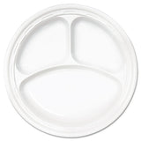 Famous Service Plastic Dinnerware, Plate, 3-comp, 10 1-4" Dia, White, 500-carton
