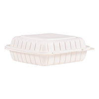 Hinged Lid Single Compartment Containers, 9" X 8.8" X 3", White, 150-carton
