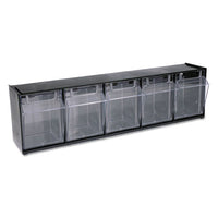 Tilt Bin Interlocking Multi-bin Storage Organizer, 5 Sections, 23.63" X 5.25" X 6.5", Black-clear