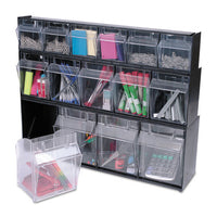 Tilt Bin Interlocking Multi-bin Storage Organizer, 6 Sections, 23.63" X 3.63" X 4.5", Black-clear