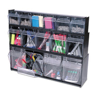 Tilt Bin Interlocking Multi-bin Storage Organizer, 6 Sections, 23.63" X 3.63" X 4.5", Black-clear