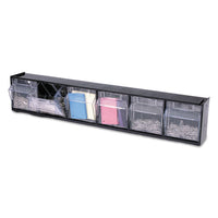 Tilt Bin Interlocking Multi-bin Storage Organizer, 6 Sections, 23.63" X 3.63" X 4.5", Black-clear