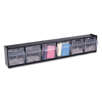 Tilt Bin Interlocking Multi-bin Storage Organizer, 6 Sections, 23.63" X 3.63" X 4.5", Black-clear