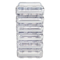 Stackable Caddy Organizer W- S, M & L Containers, White Caddy, Clear Containers