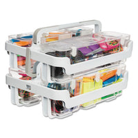 Stackable Caddy Organizer W- S, M & L Containers, White Caddy, Clear Containers