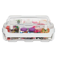 Stackable Caddy Organizer W- S, M & L Containers, White Caddy, Clear Containers