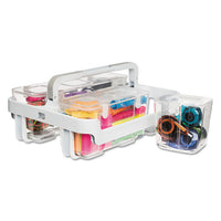 Stackable Caddy Organizer W- S, M & L Containers, White Caddy, Clear Containers