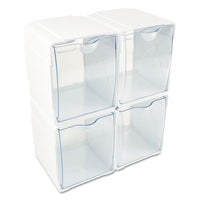 Tilt Bin Interlocking 4-bin Organizer, 4 5-8 X 4 7-8 X 5 1-2, White-clear