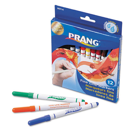 Fine Line Markers, Fine Bullet Tip, Assorted Colors, 12-set