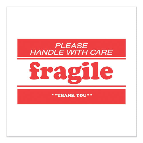 Pre-printed Message Labels, Fragile-please Handle With Care-thank You, 2 X 3, White-red, 500-roll