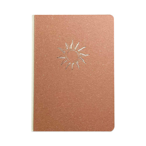 Embossed Canvas Layflat Hardbound Journal, Gold Rise And Shine Artwork, Dotted Rule, Rose-brown-cream Cover, 7 X 5, 64 Sheets