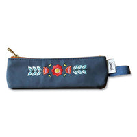 Evelynn Zipper Vegan Suede Notebook Pouch, 2 X 6.5, Blue With Embroidered Flower