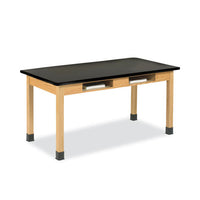 Classroom Book Compartment Science Table, 48w X 24d X 30h, Black High Pressure Laminate (hpl) Top, Oak Base