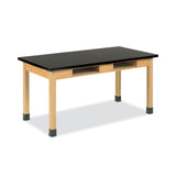 Classroom Book Compartment Science Table, 60w X 30d X 30h, Black Chemguard High Pressure Laminate (hpl) Top, Oak Base