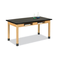 Classroom Book Compartment Science Table, 60w X 30d X 30h, Black High Pressure Laminate (hpl) Top, Oak Base
