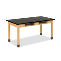 Classroom Book Compartment Science Table, 54w X 24d X 30h, Black Phenolic Resin Top, Oak Base