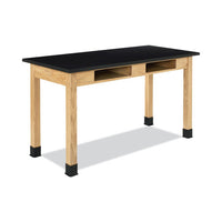 Classroom Book Compartment Science Table, 54w X 24d X 30h, Black Epoxy Resin Top, Oak Base