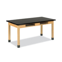 Classroom Book Compartment Science Table, 54w X 24d X 30h, Black High Pressure Laminate (hpl) Top, Oak Base