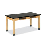 Classroom Book Compartment Science Table, 54w X 24d X 36h, Black High Pressure Laminate (hpl) Top, Oak Base